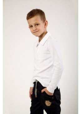 Модний карапуз біла футболка-поло з довгим рукавом для хлопчика 03-01099-0